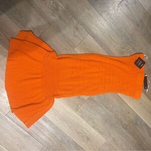Bright Orange Knit Midi Dress